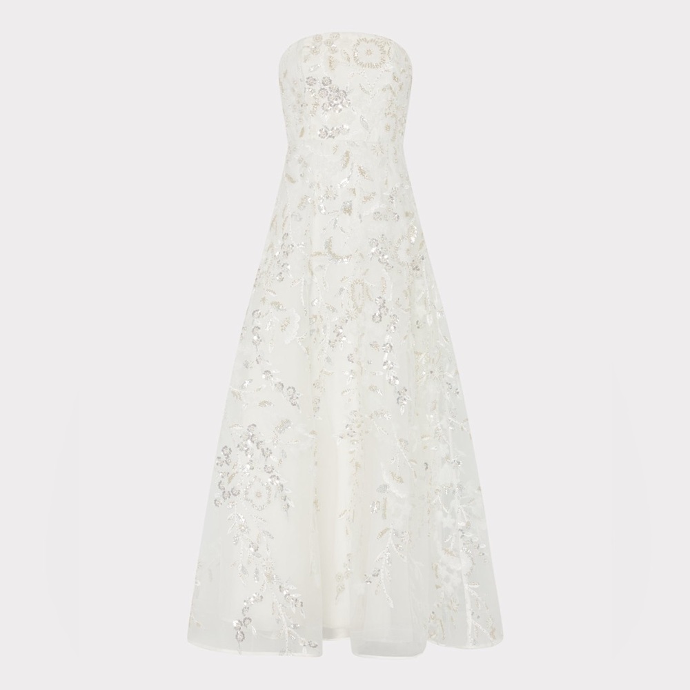Milly Petunia Beaded Dream Sequins Strapless Gown White Silver Size 4 NWT